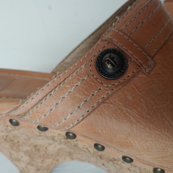 Frye Audra Button Clog Platform Leather Cork Studded Scandi Girl Slide Boho - Picture 11 of 13